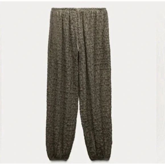 NWT Zara High-Waisted Balloon Style Joggers Olive Green Textured Bohemian Large - Picture 5 of 14